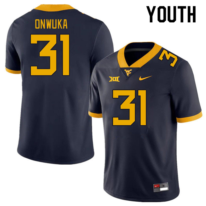 Youth #31 Obinna Onwuka West Virginia Mountaineers College Football Jerseys Stitched Sale-Navy
